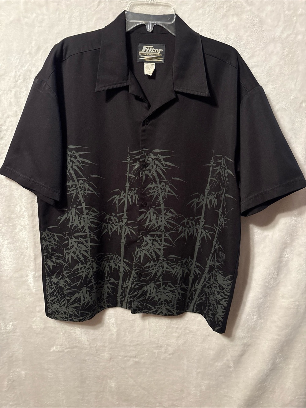 Filter Y2K Black Short-Sleeve Bamboo Print Button-Down Shirt